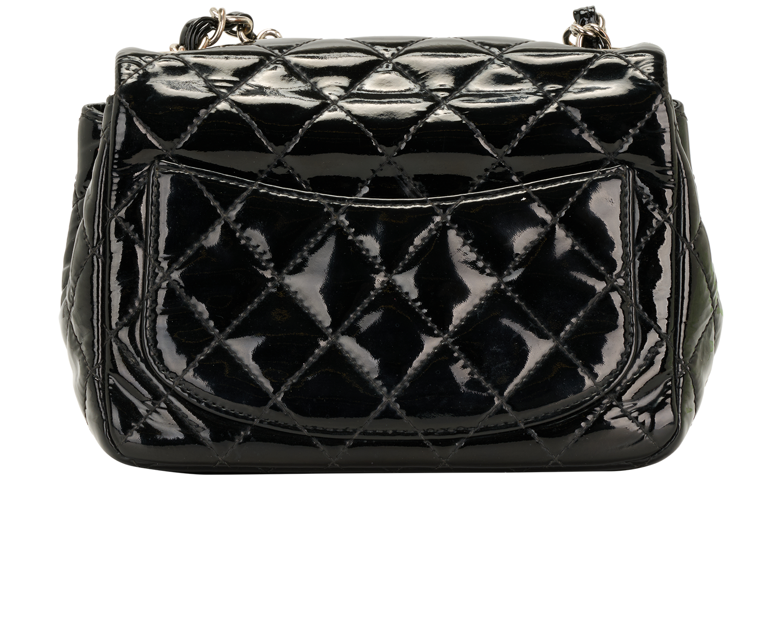 Mini Square Classic Flap, &pound;1,800, Handbags, Black, Patent Leather, Back view